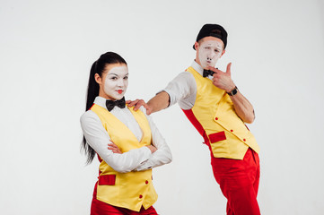  two funny mimes isolated on white background