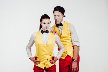  two funny mimes isolated on white background