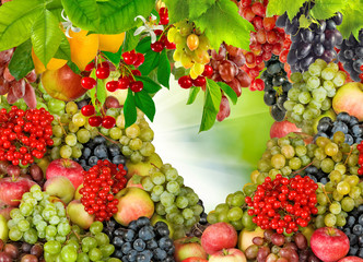 image many fruits and berries in the garden close-up