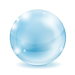 Glass sphere. Blue transparent glass ball.