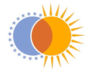 Logo with moon and sun.