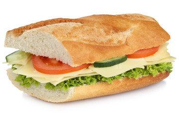 Belegtes Baguette zum Frühstück mit Käse Freisteller