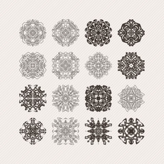 Set of ornate vector mandala symbols. Gothic lace tattoo. Celtic weave with sharp corners. 