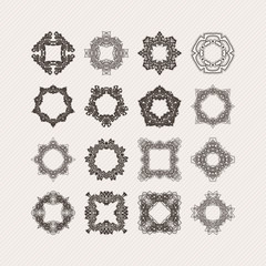 Set of ornate vector mandala borders and frames. Gothic lace tattoos. Celtic weave with sharp corners. 