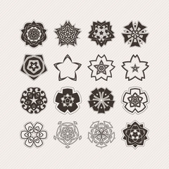 Set of ornate vector mandala symbols. Gothic lace tattoo. Celtic weave with sharp corners. 