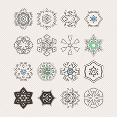 Set of ornate vector mandala symbols. Gothic lace tattoo. Celtic weave with sharp corners. 