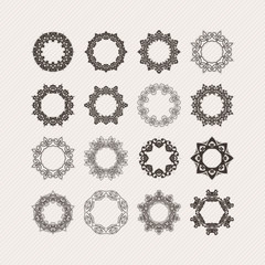 Set of ornate vector mandala borders and frames. Gothic lace tattoos. Celtic weave with sharp corners. 