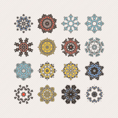 Set of ornate vector mandala symbols. Gothic lace tattoo. Celtic weave with sharp corners. 