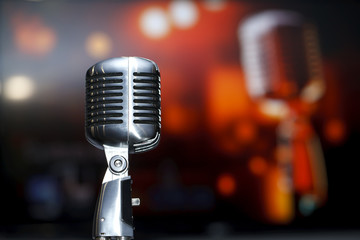 chrome retro microphone close-up, karaoke