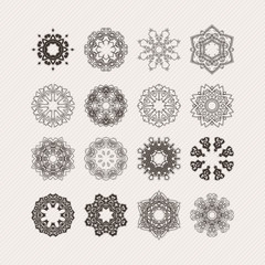 Set of ornate vector mandala symbols. Gothic lace tattoo. Celtic weave with sharp corners. 