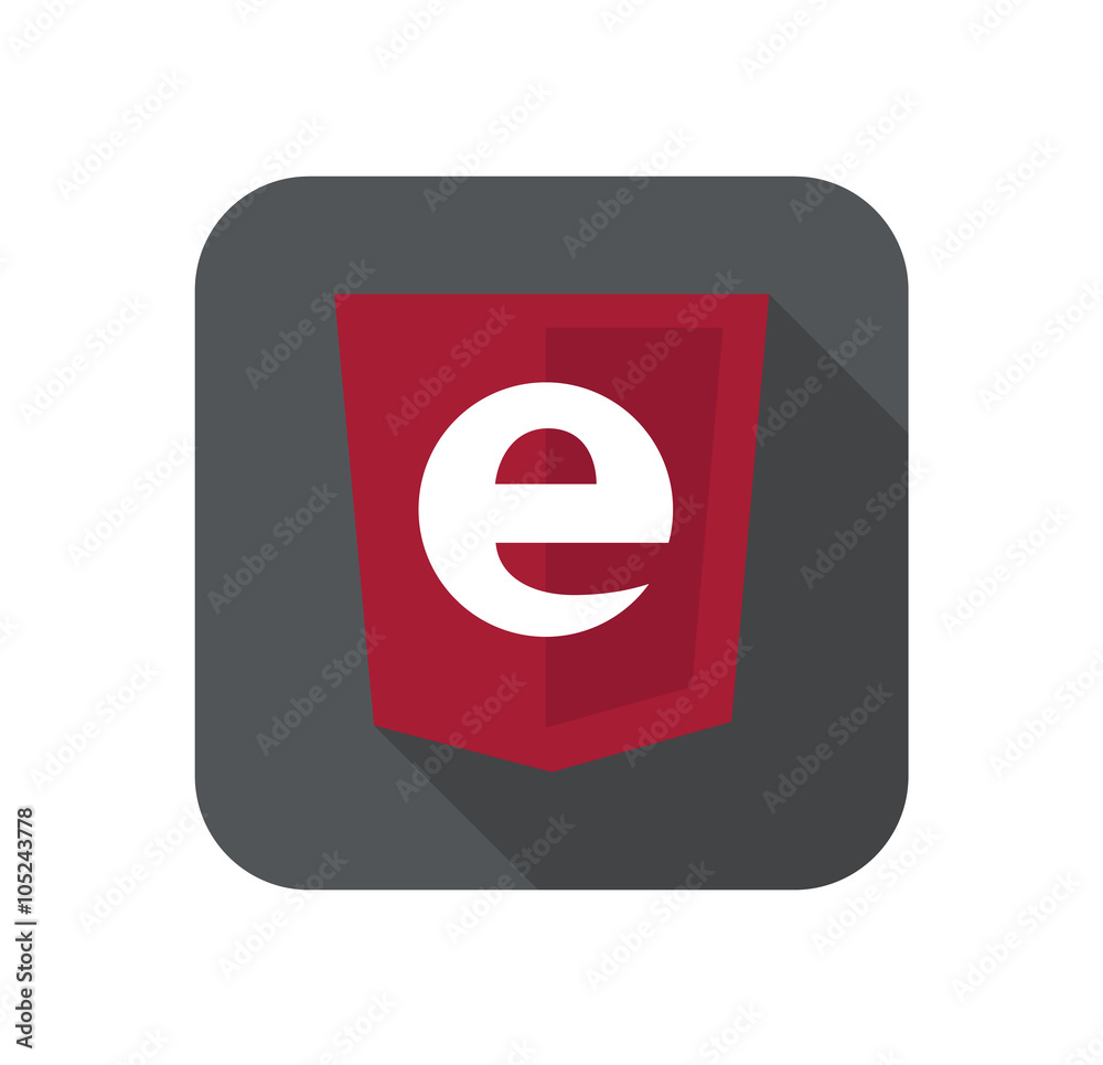 Poster vector web development shield sign - programming language letter e. isolated
