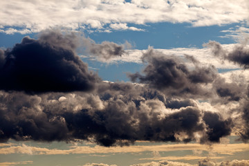 Fototapeta na wymiar Black clouds on blue sky