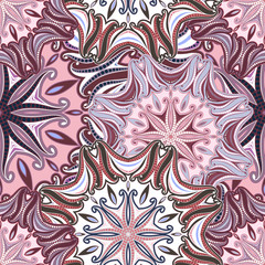 Seamless pattern of mandala. Hand-painted background with Oriental motifs. Suitable for printing on fabric or paper. Vector illustration. Easy to edit