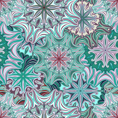 Seamless pattern of mandala. Hand-painted background with Oriental motifs. Suitable for printing on fabric or paper. Vector illustration. Easy to edit