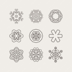 Set of ornate vector mandala symbols. Gothic lace tattoo. Celtic weave with sharp corners. 
