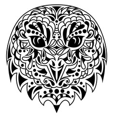 Head of an owl in tattoo style.