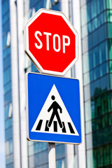 Stop and pedestrian signs
