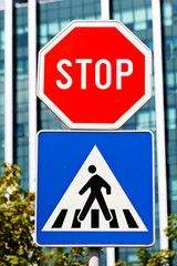 Stop and pedestrian signs