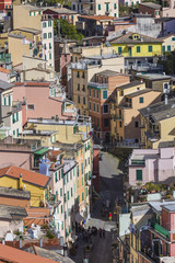 Fototapeta premium Riomaggiore fisherman village in a dramatic windy weather. Rioma