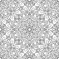 Abstract vector decorative ethnic mandala black and white seamless pattern.