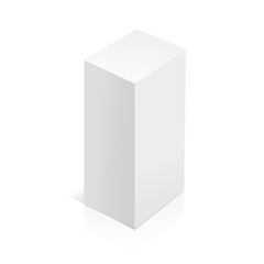 White realistic 3D box. Object isolated on white background. Template vector illustration for trade, stand or packaging design. Rectangle