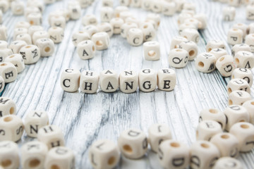 change word background on wood blocks. Wooden ABC.