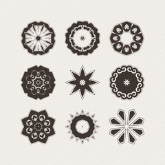 Set of ornate vector mandala symbols. Gothic lace tattoo. Celtic weave with sharp corners. 