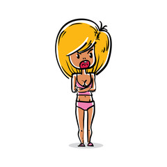 Vector art portrait of angry shouting young lady. Facial express