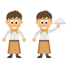 Fototapeta premium cartoon waitress man and a plate set