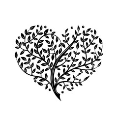 Vector illustration with branch heart. Tattoo style. For Valentine`s Day. Lovely ornate design.