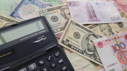 Fototapeta premium Money international Background, passport,calculator concept Money for travel , for Currency exchange 