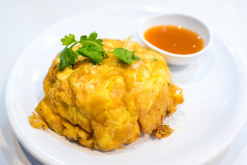 Delicious crab fries egg in Thai Style omelet