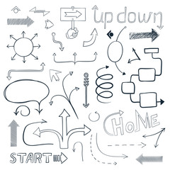 Vector hand drawn isolated arrows set