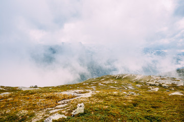 Amazing Norwegian mountains landscape. Nature of Norway. Fluffy 