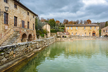 Small town famous for its hot water springs in Tuscany, Bagno Vi