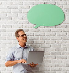 Man with speech bubbles