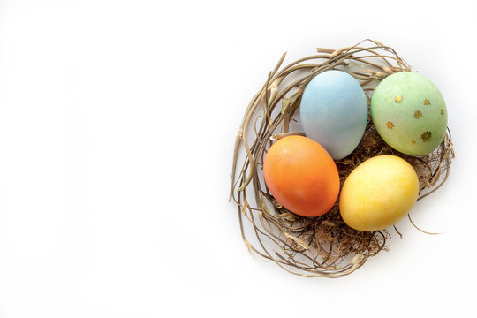 Easter colored eggs in nest