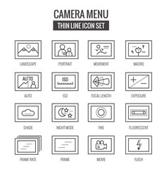 Camera menu and function Icons. flat thin line design. vector 