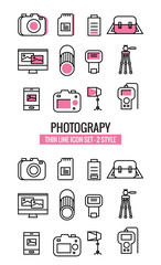 Photography icons. flat thin line design 2 Set. vector eps10