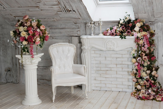 fireplace with flowers
