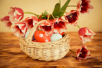 Easter eggs on wooden table