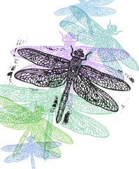Vector dragonfly in abstract composition.