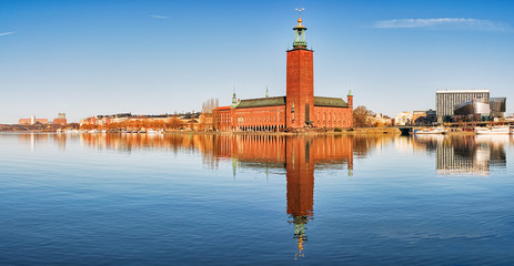 Panoramic image of Stadshuset, Stockholm City-hall. - 105253509