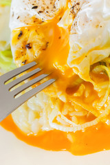 Fresh poached egg on a creamy leek risotto