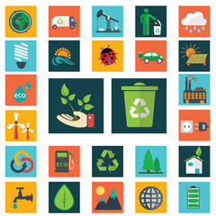 Energy and industry icons set, go green icons