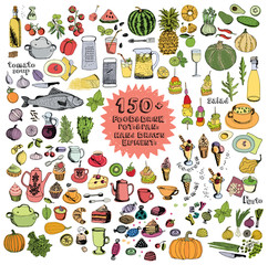 Food and Drink Pots and Pans Hand drawn elements Color set
