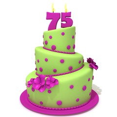Birthday cake with number seventy five