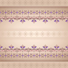 Vintage seamless violet brown border on beige background.