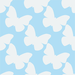 Vector seamless pattern with white butterflies on blue  background. Vintage design for wrapping, textile, fabric, invitation, greeting, wedding cards, websites