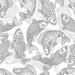 Seamless pattern with decorative fish. Background made without clipping mask. Easy to use for backdrop, textile, wrapping paper